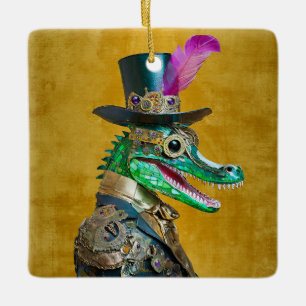 Mardi Gras Steampunk-Party-Tier-Alligator Keramikornament