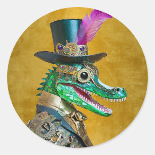 Mardi Gras Steampunk-Party-Tier-Alligator Runder Aufkleber