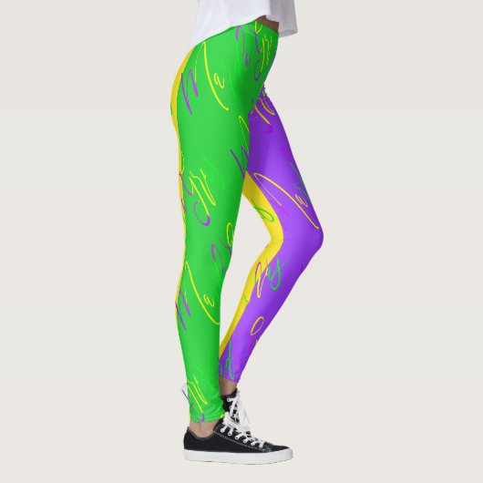 Mardi Gras Streifen Muster Lila-Gelb Leggings (Rechts)