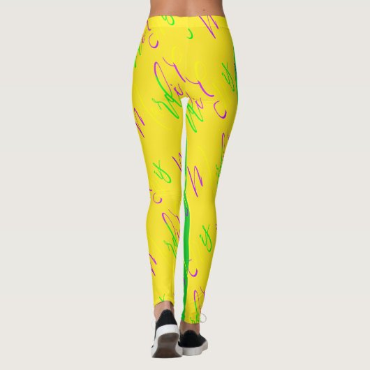 Mardi Gras Streifen Muster Lila-Gelb Leggings (Rückseite)