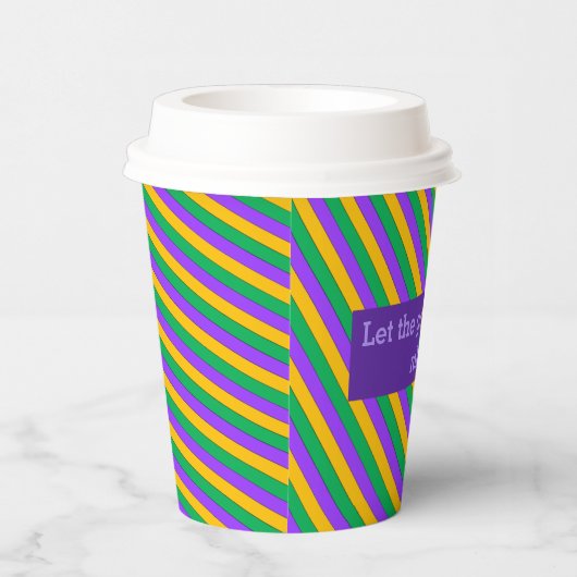 Mardi Gras Streifen Muster Lila-Gelbe Paste Pappbecher (Rechts)