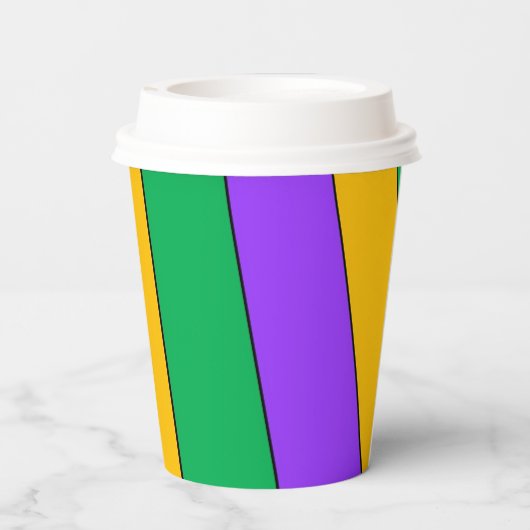 Mardi Gras Streifen Muster Lila-Gelbe Paste Pappbecher (Rückseite)