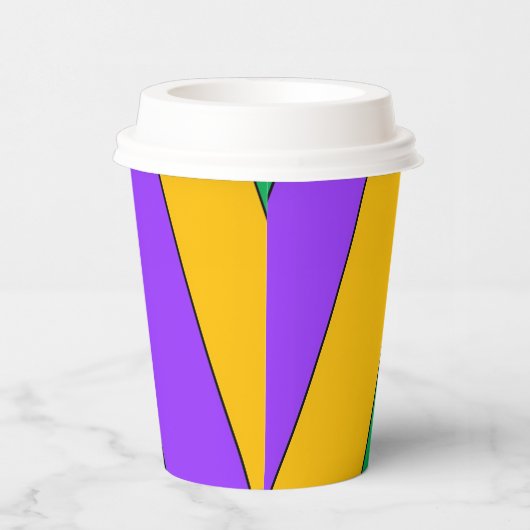 Mardi Gras Streifen Muster Lila-Gelbe Paste Pappbecher (Rechts)