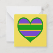 Mardi Gras Striped Heart Mitteilungskarte (Vorderseite)