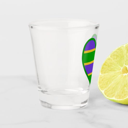 Mardi Gras Striped Heart Schnapsglas (Links)