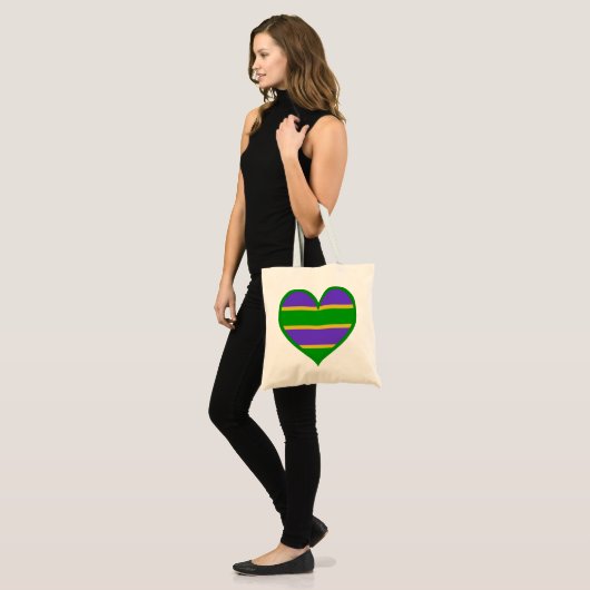 Mardi Gras Striped Heart Tragetasche (Vorderseite (Model))