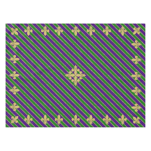 Mardi Gras Stripes & Fleur de Lys Tischdecke (Vorderseite (Horizontal))