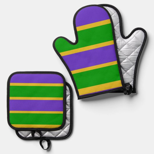 Mardi Gras Stripes Ofenhandschuh & Topflappen-Set (Vorderseite/Rückseite)