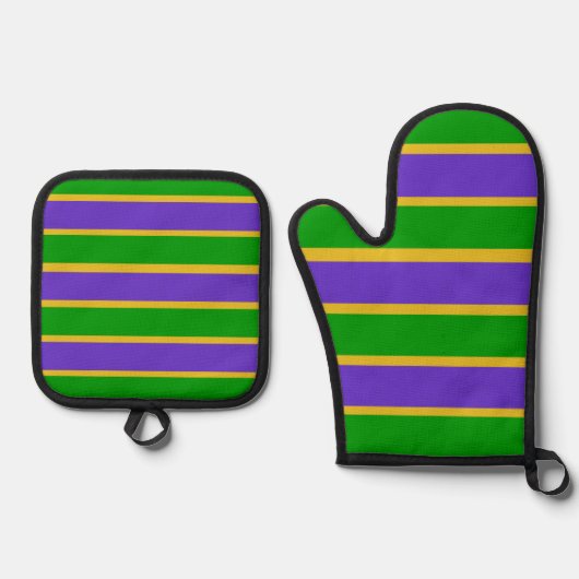 Mardi Gras Stripes Ofenhandschuh & Topflappen-Set (Vorderseite)