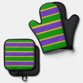 Mardi Gras Stripes Ofenhandschuh & Topflappen-Set (Vorderseite/Rückseite)