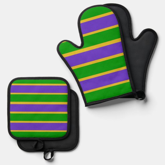 Mardi Gras Stripes Ofenhandschuh & Topflappen-Set (Vorderseite/Rückseite)