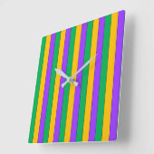 Mardi Gras Stripes Pattern Green Yellow Purple Quadratische Wanduhr (Winkel)