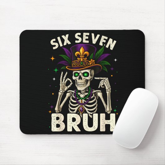Mardi Gras Sugar Skull Skeleton Six Seven Bruh Mem Mousepad (Mit Mouse)