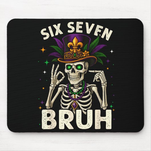 Mardi Gras Sugar Skull Skeleton Six Seven Bruh Mem Mousepad (Vorne)