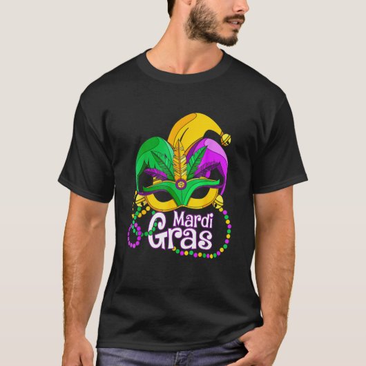 Mardi Gras T Shirt Mardi Gras Beads Mask Feathers (Vorderseite)