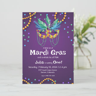 Mardi Gras Thema 1. Geburtstagsfeier Party Einladu Einladung