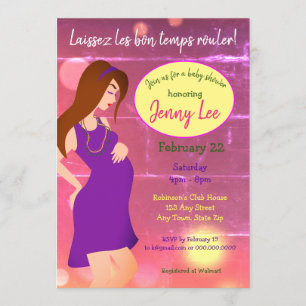 Mardi Gras Themed Baby Bump Invite Brown Hair Einladung
