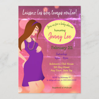 Mardi Gras Themed Baby Bump Invite Brown Hair Einladung