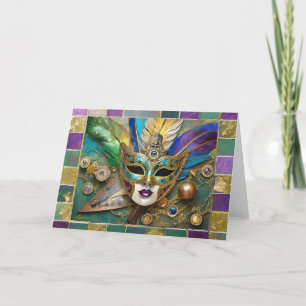 Mardi Gras Third Eye Gold Keramik Feather Mask Feiertagskarte