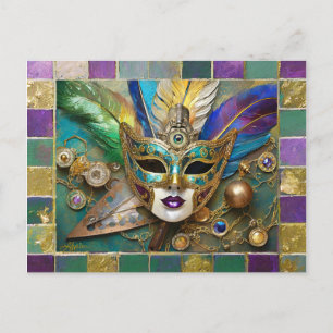 Mardi Gras Third Eye Gold Keramik Feather Mask Feiertagspostkarte