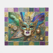 Mardi Gras Third Eye Gold Keramik Feather Mask Fleecedecke (Vorderseite (Horizontal))