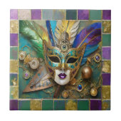 Mardi Gras Third Eye Gold Keramik Feather Mask Fliese (Vorderseite)