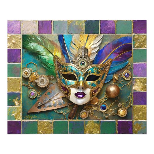 Mardi Gras Third Eye Gold Keramik Feather Mask Fotodruck (Vorne)