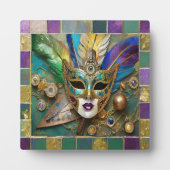 Mardi Gras Third Eye Gold Keramik Feather Mask Fotoplatte (Vorderseite)