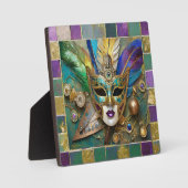 Mardi Gras Third Eye Gold Keramik Feather Mask Fotoplatte (Vorderseite)