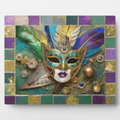 Mardi Gras Third Eye Gold Keramik Feather Mask Fotoplatte (Vorderseite)