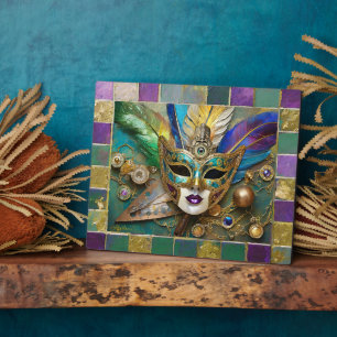 Mardi Gras Third Eye Gold Keramik Feather Mask Fotoplatte