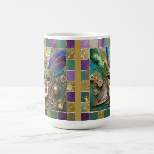 Mardi Gras Third Eye Gold Keramik Feather Mask Kaffeetasse (Mittel)