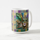 Mardi Gras Third Eye Gold Keramik Feather Mask Kaffeetasse (VorderseiteRechts)