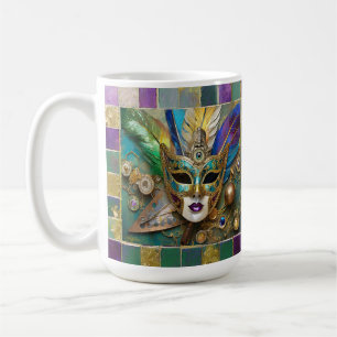 Mardi Gras Third Eye Gold Keramik Feather Mask Kaffeetasse