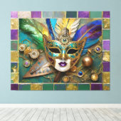 Mardi Gras Third Eye Gold Keramik Feather Mask Leinwanddruck (Insitu (Holzboden))