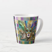 Mardi Gras Third Eye Gold Keramik Feather Mask Milchtasse (Rechte Ecke)
