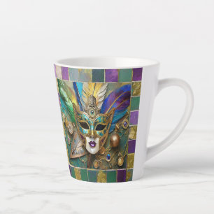 Mardi Gras Third Eye Gold Keramik Feather Mask Milchtasse