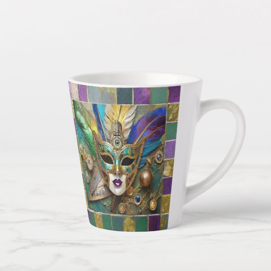 Mardi Gras Third Eye Gold Keramik Feather Mask Milchtasse (Rechts)