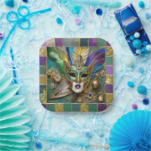 Mardi Gras Third Eye Gold Keramik Feather Mask Pappteller (Party)