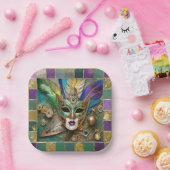 Mardi Gras Third Eye Gold Keramik Feather Mask Pappteller (Party)