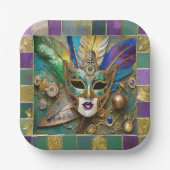 Mardi Gras Third Eye Gold Keramik Feather Mask Pappteller (Vorderseite)
