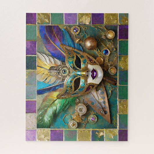 Mardi Gras Third Eye Gold Keramik Feather Mask Puzzle (Vertikal)
