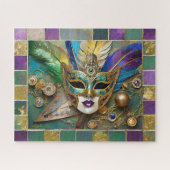 Mardi Gras Third Eye Gold Keramik Feather Mask Puzzle (Horizontal)