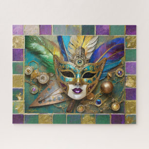 Mardi Gras Third Eye Gold Keramik Feather Mask Puzzle