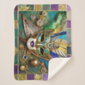 Mardi Gras Third Eye Gold Keramik Feather Mask Sherpadecke (Vorderseite)