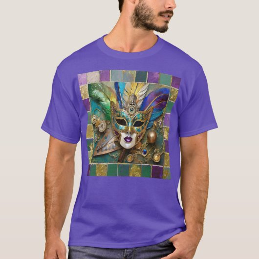 Mardi Gras Third Eye Gold Keramik Feather Mask T-Shirt (Vorderseite)