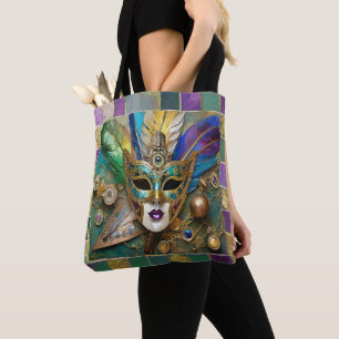 Mardi Gras Third Eye Gold Keramik Feather Mask Tasche