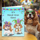 Mardi Gras Time with Cavalier King Charles Spaniel Karte