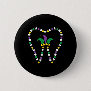 Mardi Gras Tooth Jester Hat Teeth Dentist Dental I Button