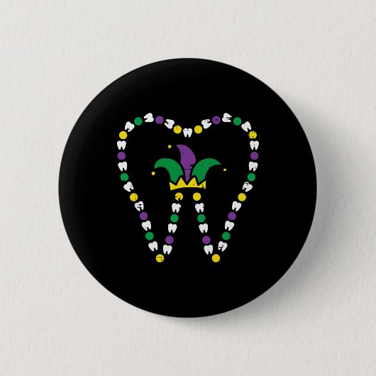 Mardi Gras Tooth Jester Hat Teeth Dentist Dental I Button (Vorderseite)